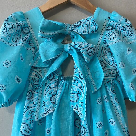 Handmade Children's 100% Cotton Blue Paisley Back Bows Dress - Picture 9 of 14